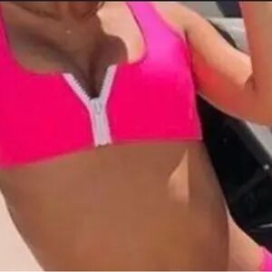 HOAKA Swimwear | Neon Pink | Neoprene Zip scuba bikini top | Large